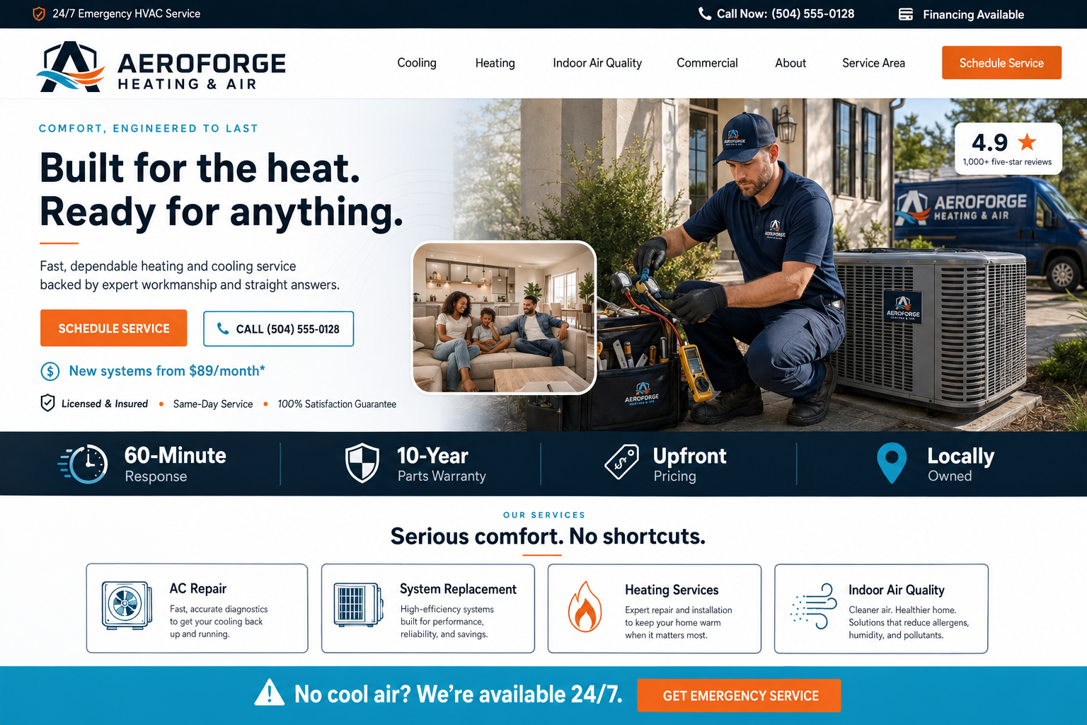 Aeroforge Heating & Air custom website design screenshot
