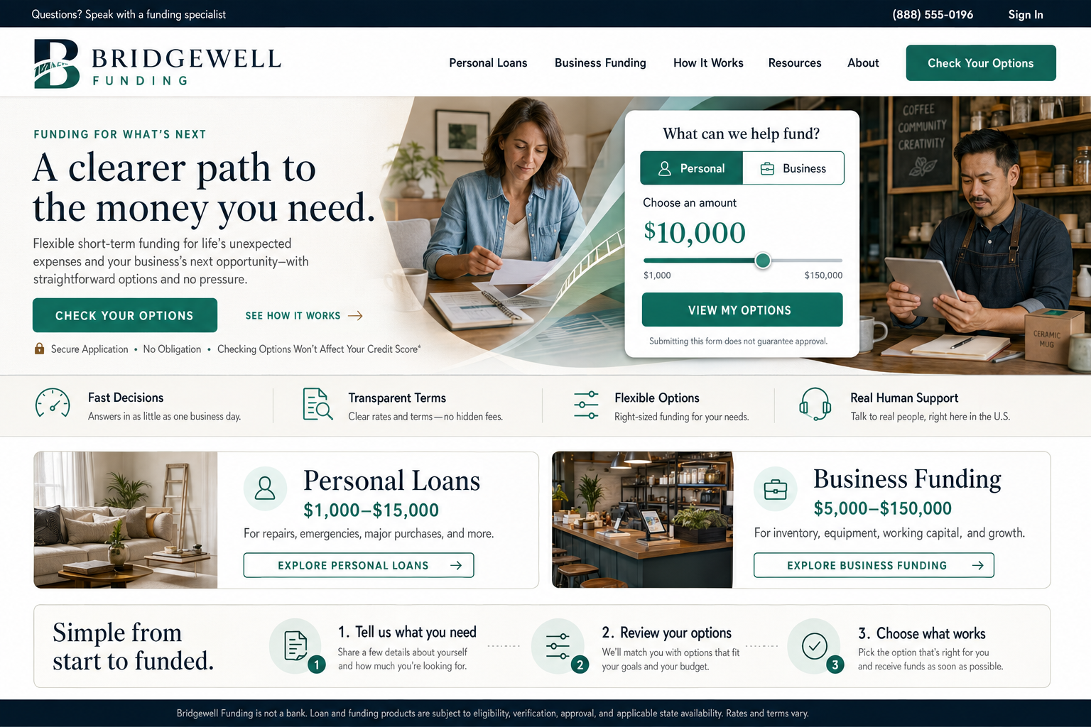 Bridgewell Funding custom website design screenshot