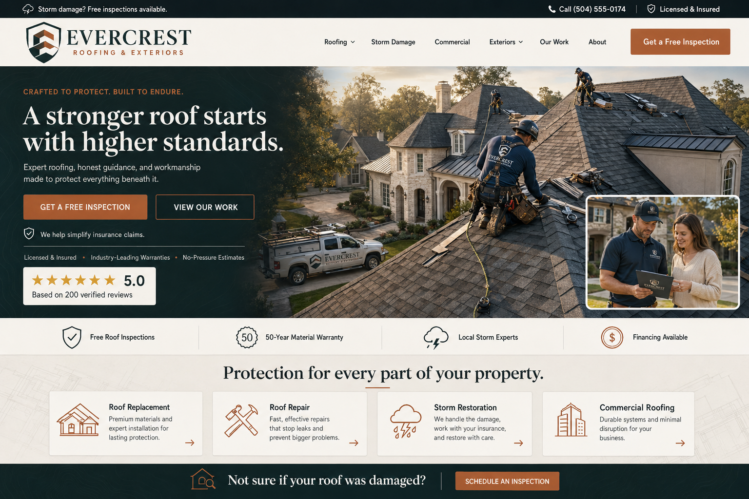 Evercrest Roofing & Exteriors custom website design screenshot