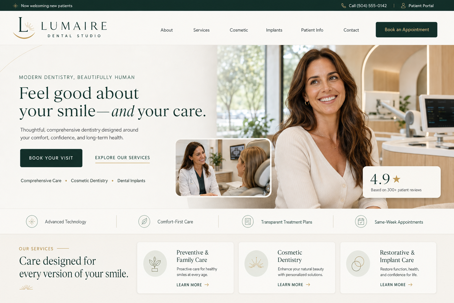 Lumaire Dental Studio custom website design screenshot