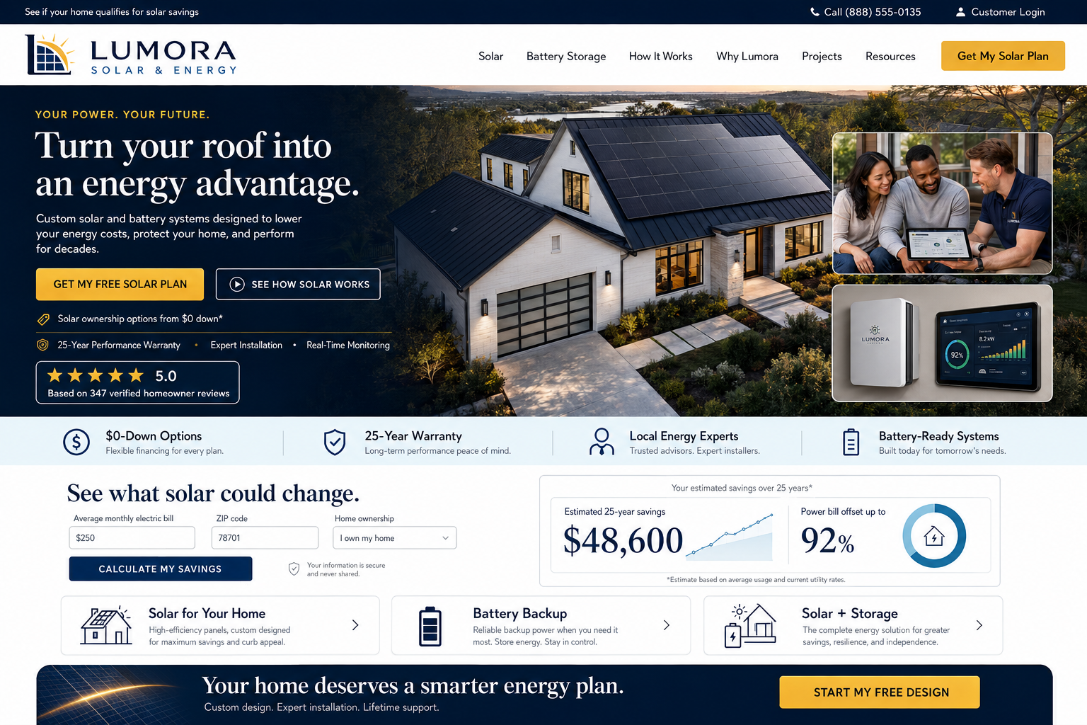 Lumora Solar & Energy custom website design screenshot