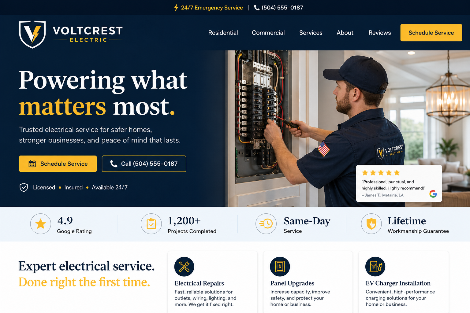 Voltcrest Electric custom website design screenshot